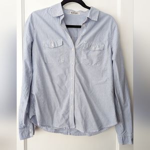 Garage Blue and White Soft Cotton Fitted Button Up Long Sleeve Collared Shirt